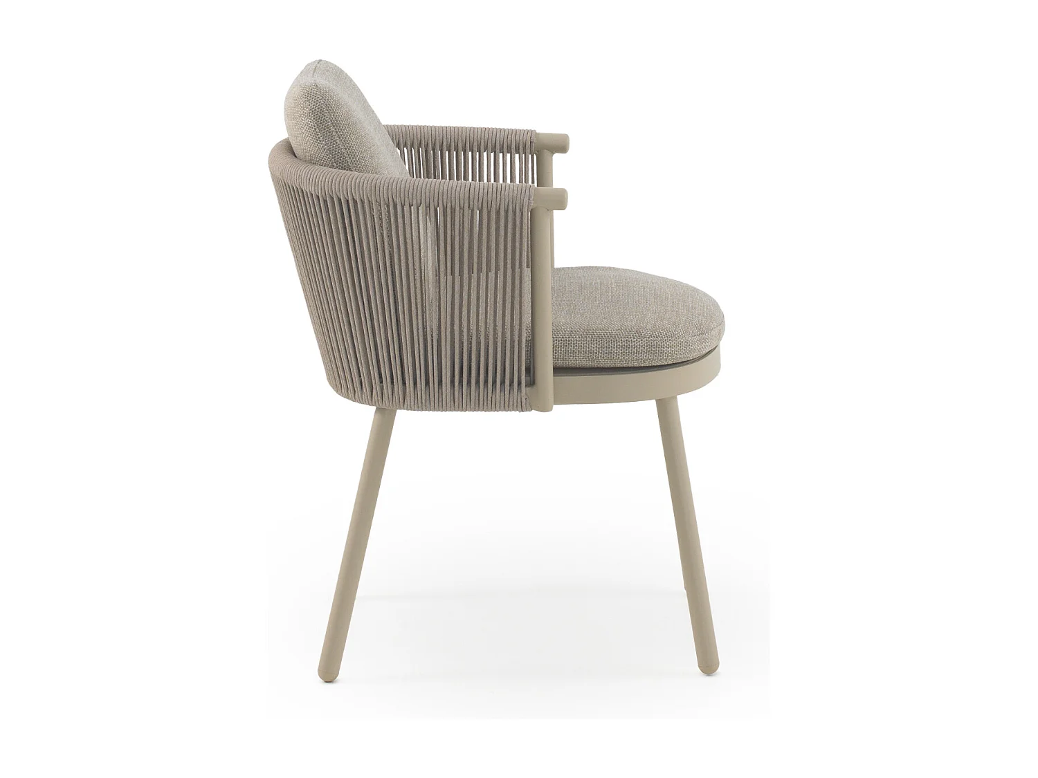 Lote de 4 sillones de aluminio con cuerda trenzada color arena