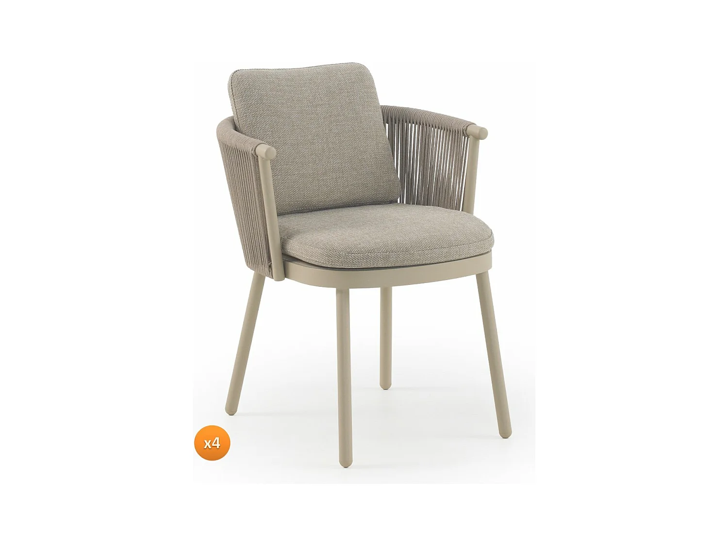Lot de 4 fauteuils en aluminium tressés en corde couleur sable