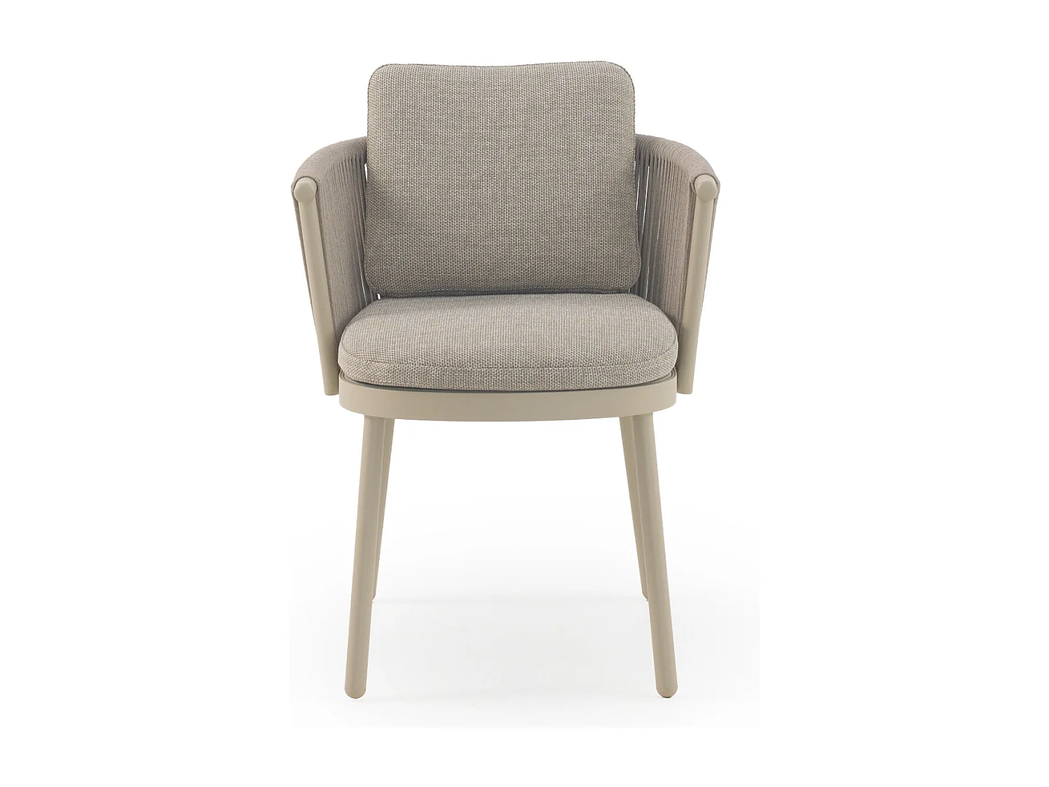 Lote de 4 sillones de aluminio con cuerda trenzada color arena