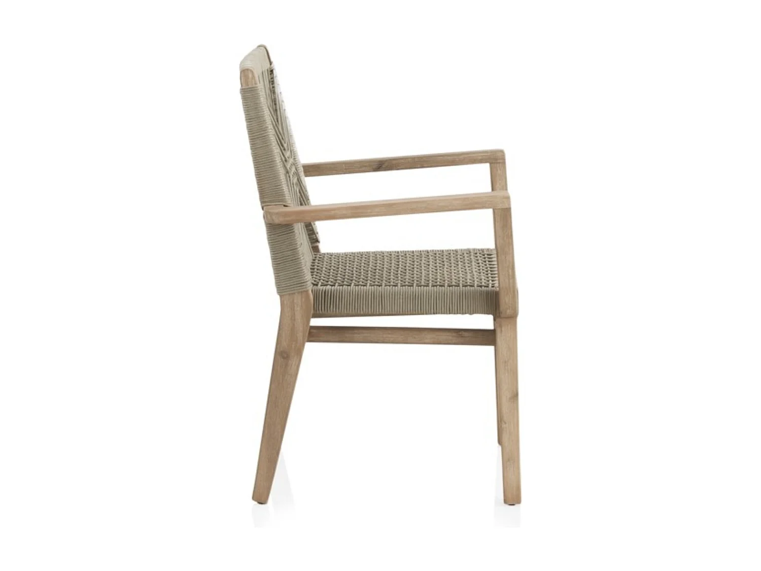 Pacote de 4 cadeirões em madeira de acácia taupe e corda