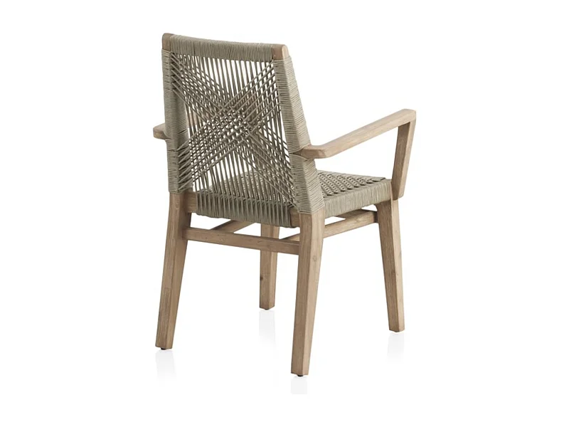 Lote de 4 sillones de madera de acacia color topo y cuerda