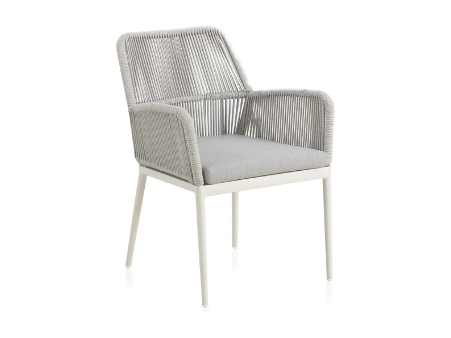 Lot de 4 fauteuils en aluminium blanc avec cordage tressé gris