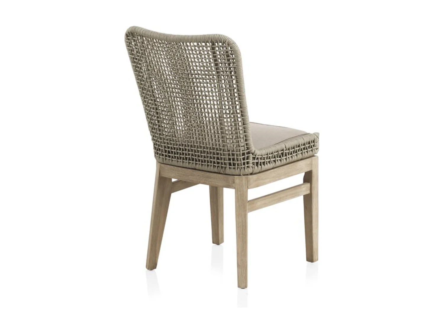 Lote de 4 sillones de acacia con trenzado de cuerda y cojines color topo