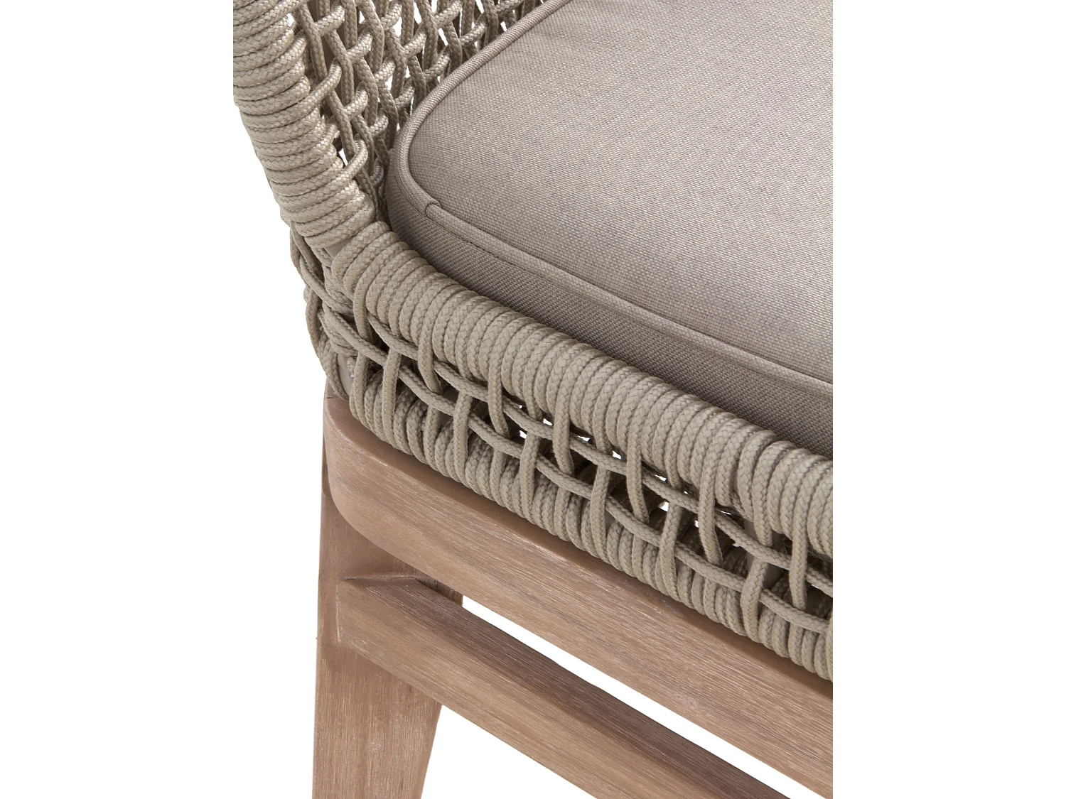 Lote de 4 sillones de acacia con trenzado de cuerda y cojines color topo