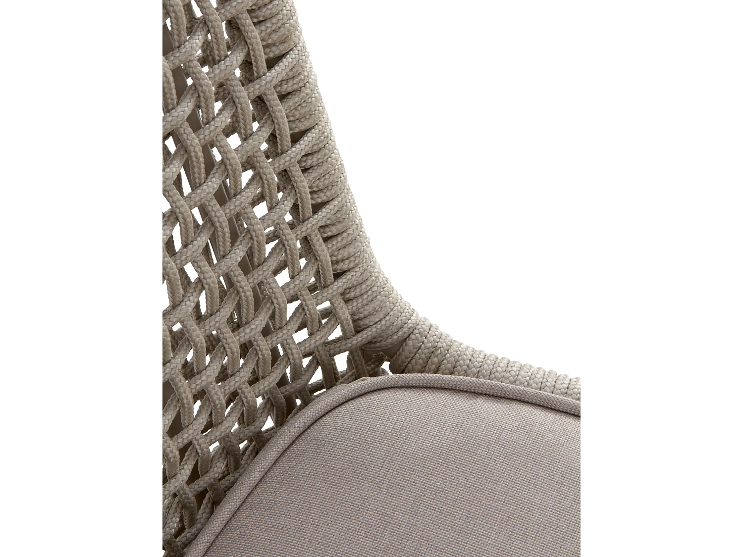 Lote de 4 sillones de acacia con trenzado de cuerda y cojines color topo