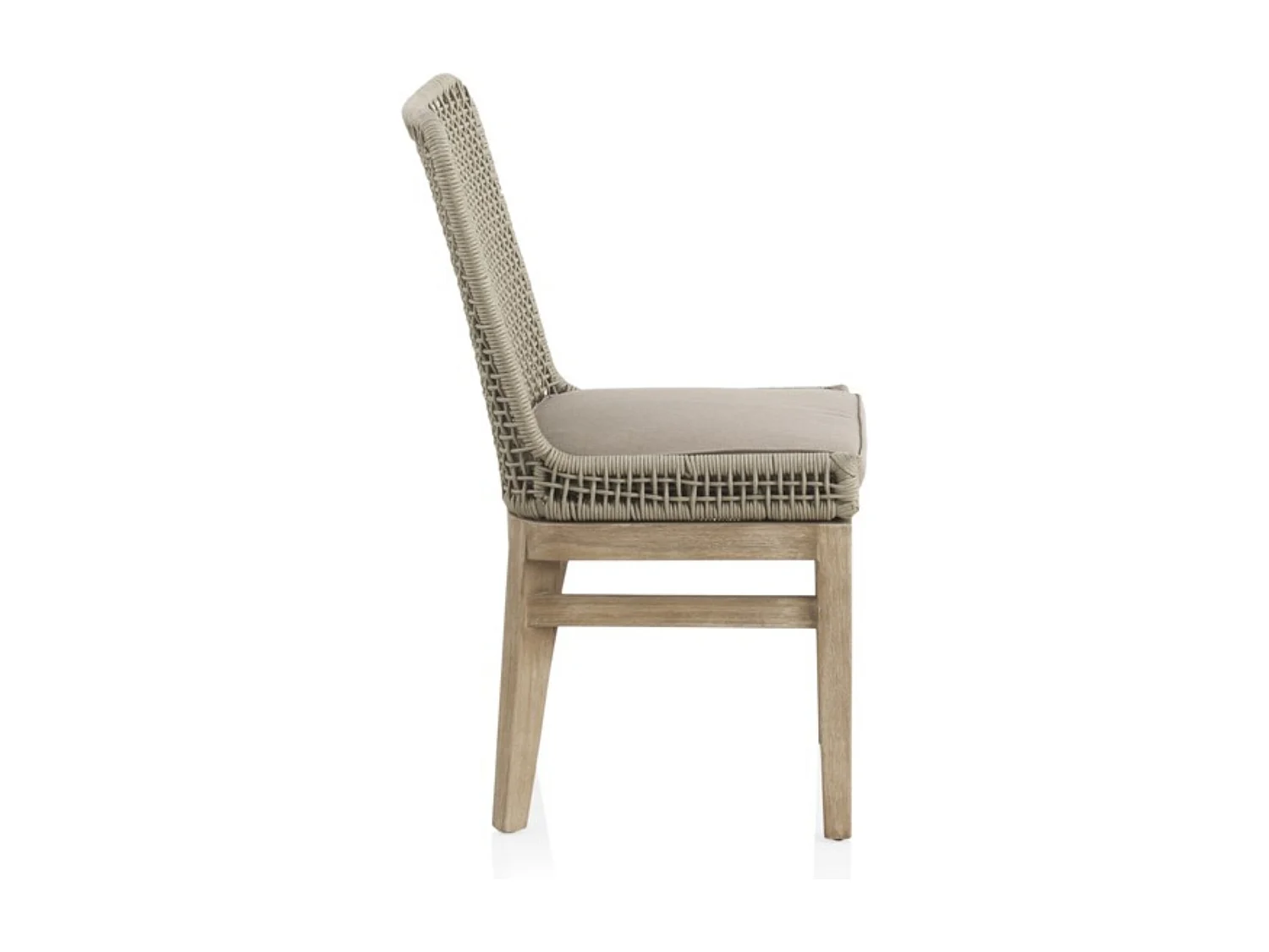 Lot de 4 fauteuils en acacia avec cordage tressé et coussins taupe
