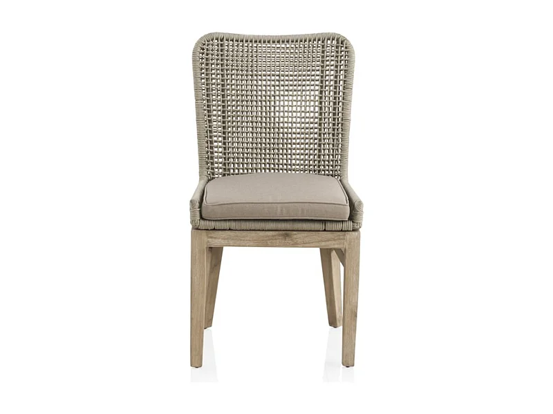 Lot de 4 fauteuils en acacia avec cordage tressé et coussins taupe