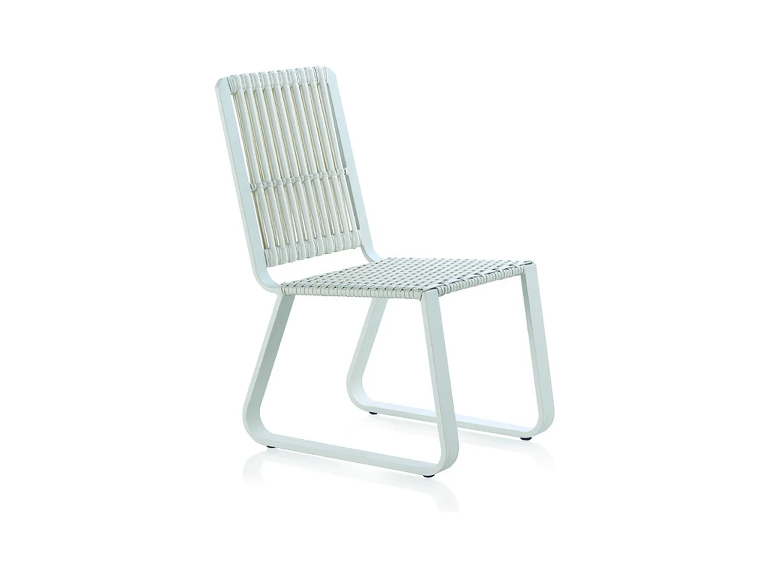 Lot de 4 chaises en aluminium blanc avec coussin bleu