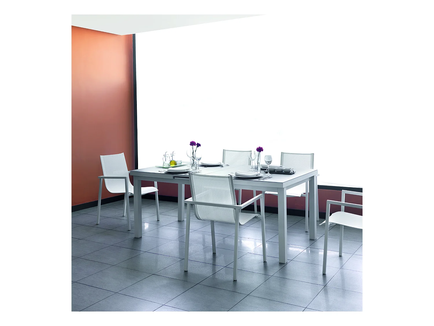 Lote de 4 sillones de aluminio plastificado blanco