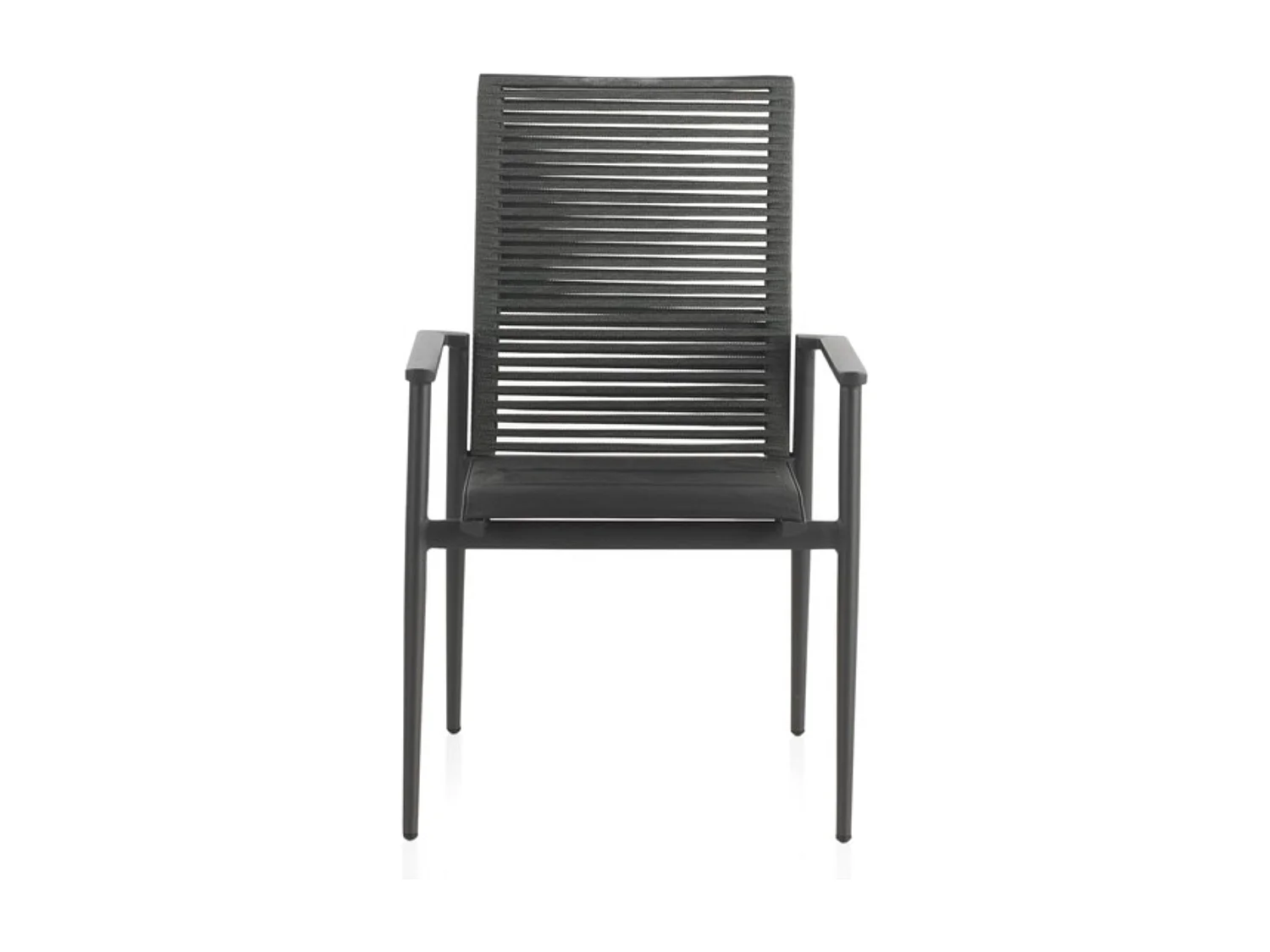 Set van 4 grijze aluminium fauteuils met groene touwrugleuning
