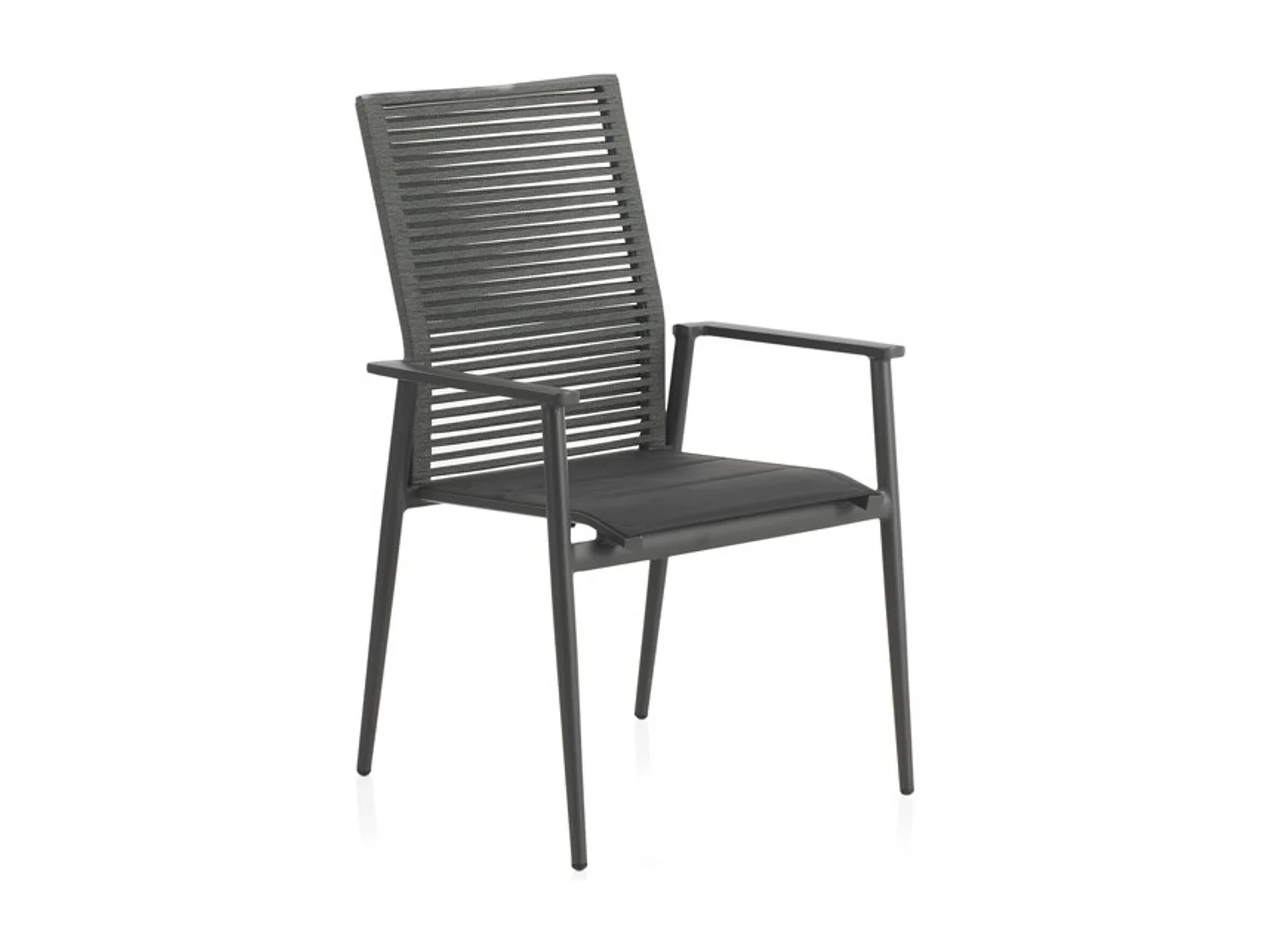 Set van 4 grijze aluminium fauteuils met groene touwrugleuning