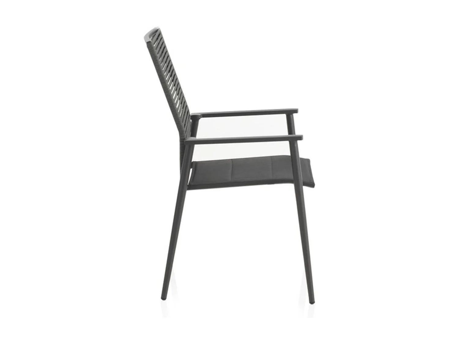 Set van 4 grijze aluminium fauteuils met groene touwrugleuning