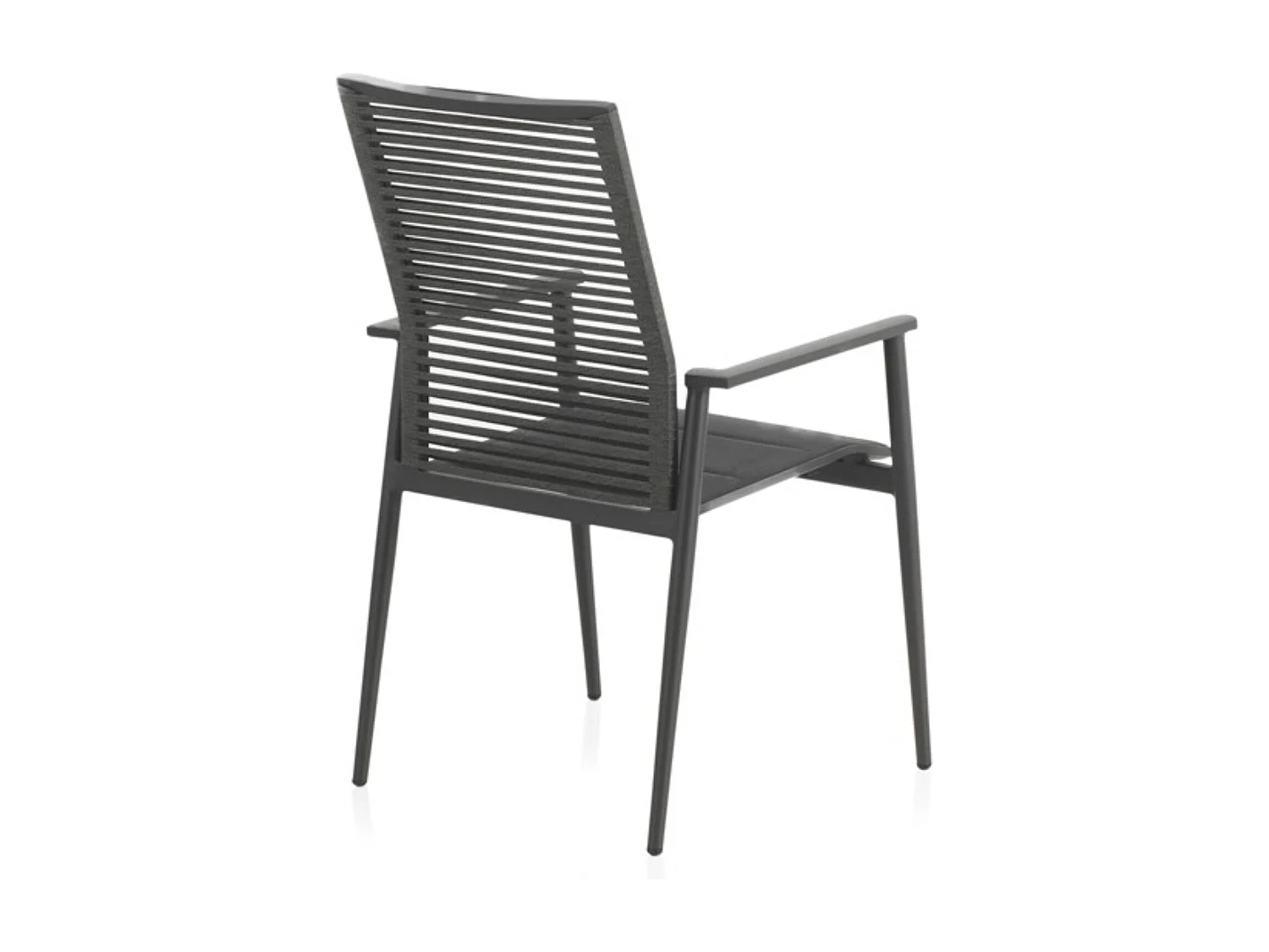 Set van 4 grijze aluminium fauteuils met groene touwrugleuning