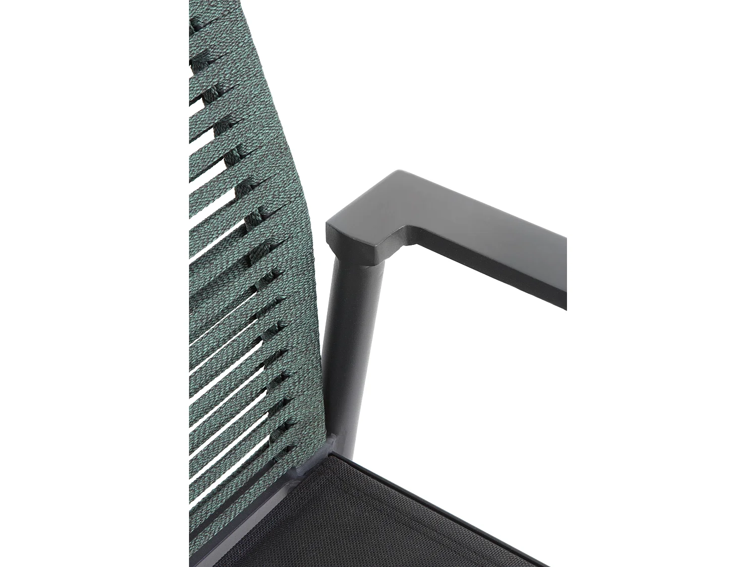 Set van 4 grijze aluminium fauteuils met groene touwrugleuning