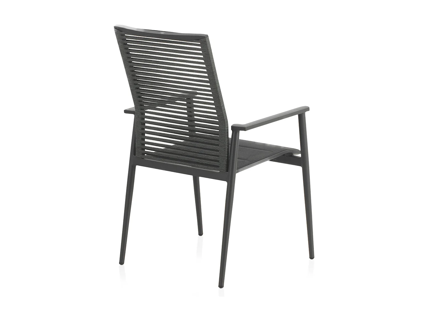 Set van 4 grijze aluminium fauteuils met groene touwrugleuning