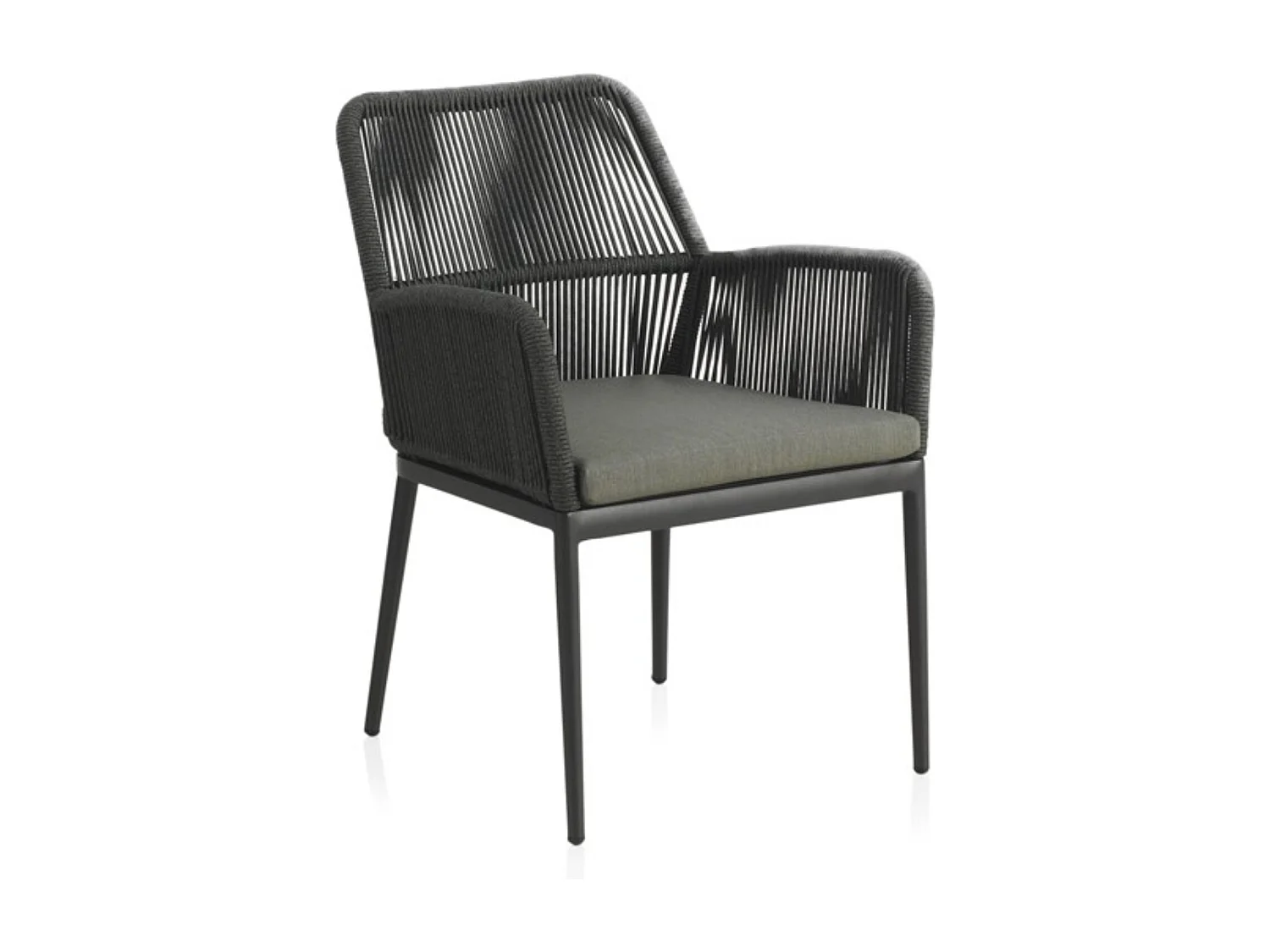 Lote de 4 sillones de aluminio gris con trenzado de cuerda verde