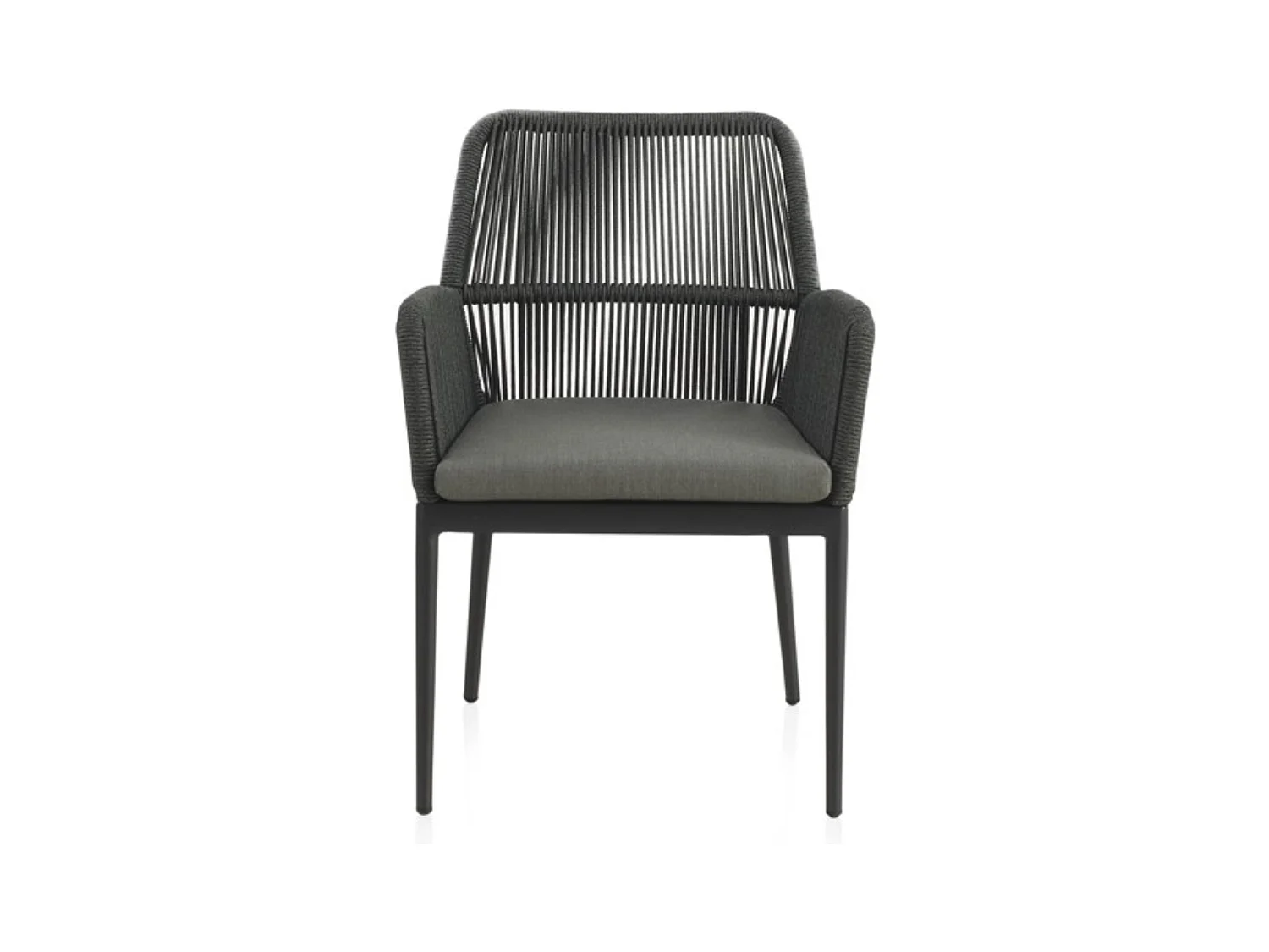 Lot de 4 fauteuils en aluminium gris et tressage de corde vert