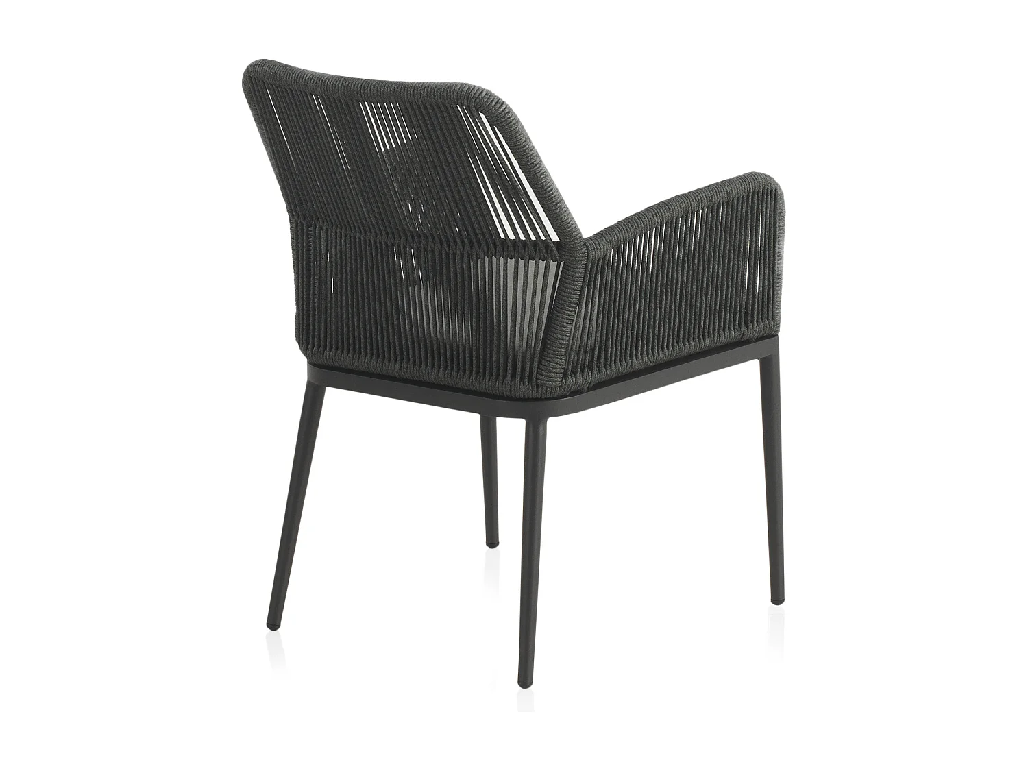 Set van 4 grijze aluminium fauteuils met groen gevlochten touw