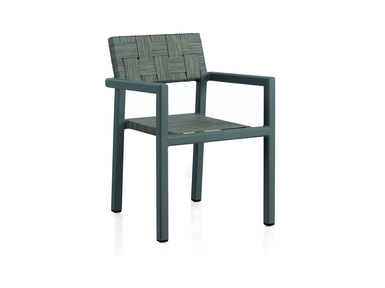 Lot de 4 fauteuils aluminium taupe et fibre Fifertex avec coussin noir