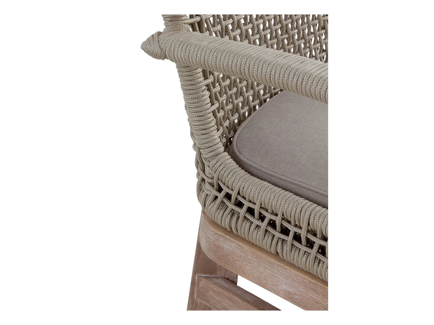 Lot de 4 fauteuils bois d'acacia et tressage de corde et coussin taupe