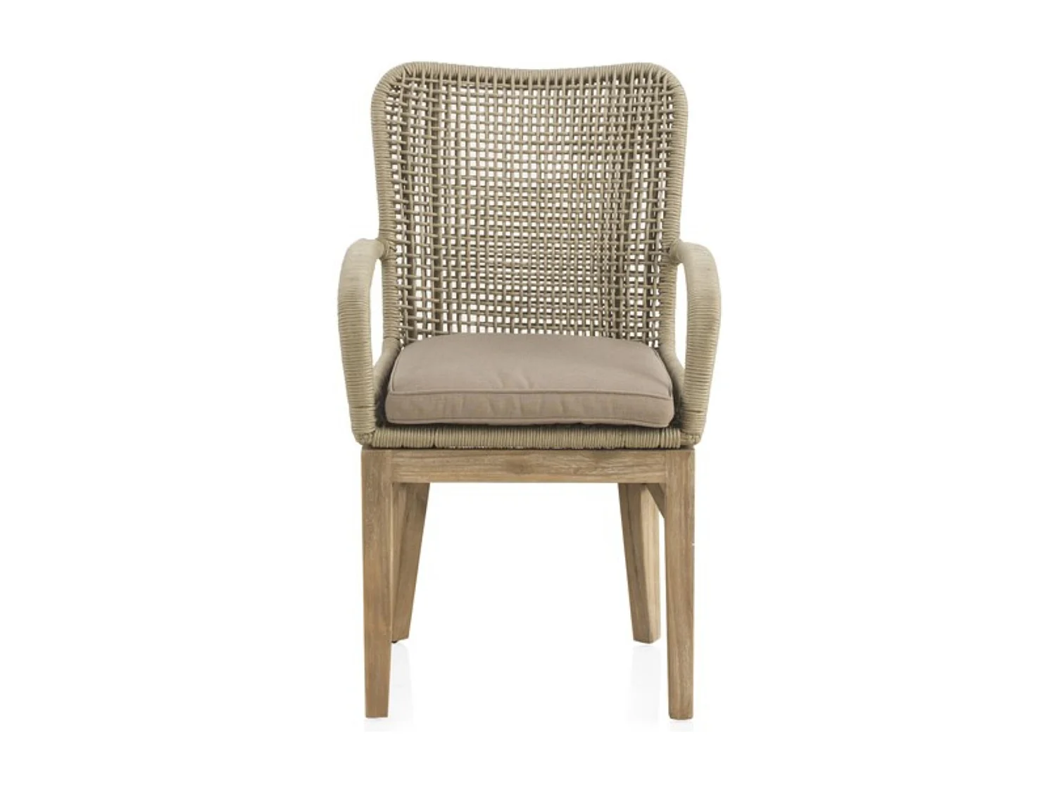 Lot de 4 fauteuils en bois d'acacia avec cordage tressé et coussin taupe