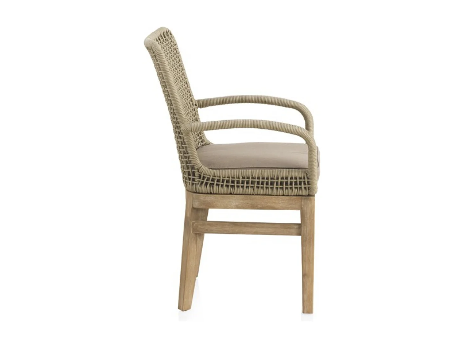 Lot de 4 fauteuils en bois d'acacia avec cordage tressé et coussin taupe