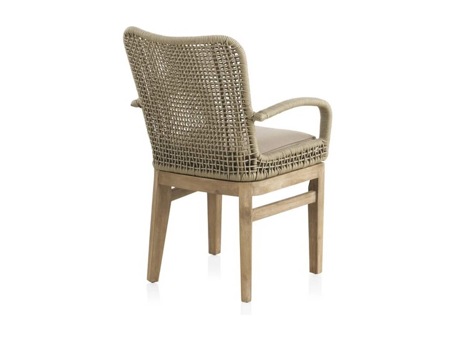 Lot de 4 fauteuils en bois d'acacia avec cordage tressé et coussin taupe