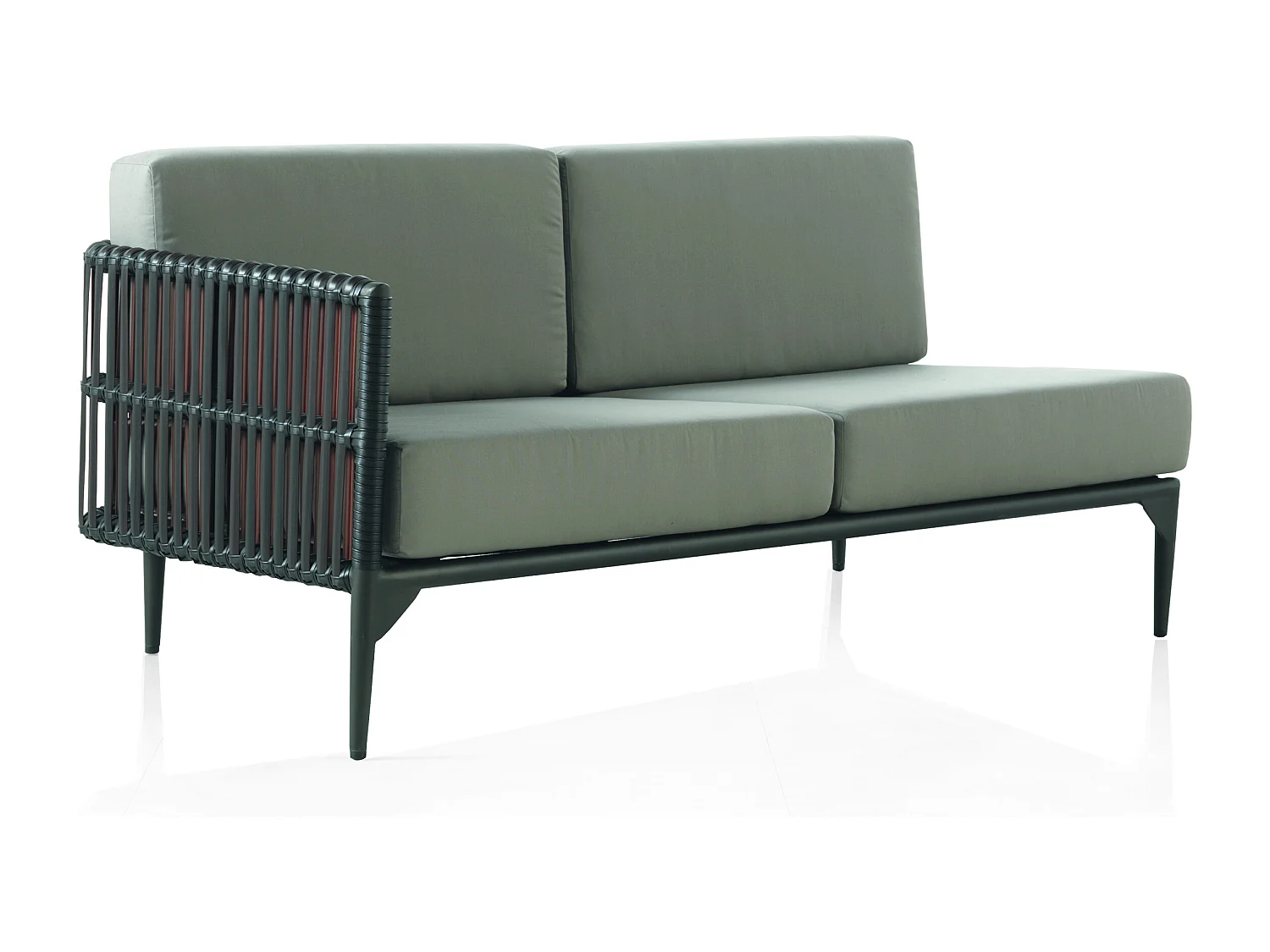 2-Sitzer-Sofa aus Aluminium und brauner Kunstfaser