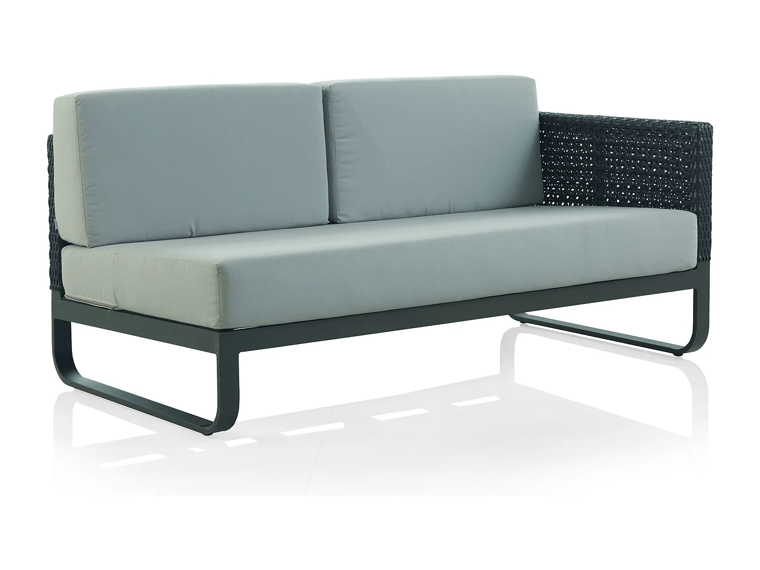 2-sitziges Sofa, linker Arm, Aluminium braun mit grauKissen