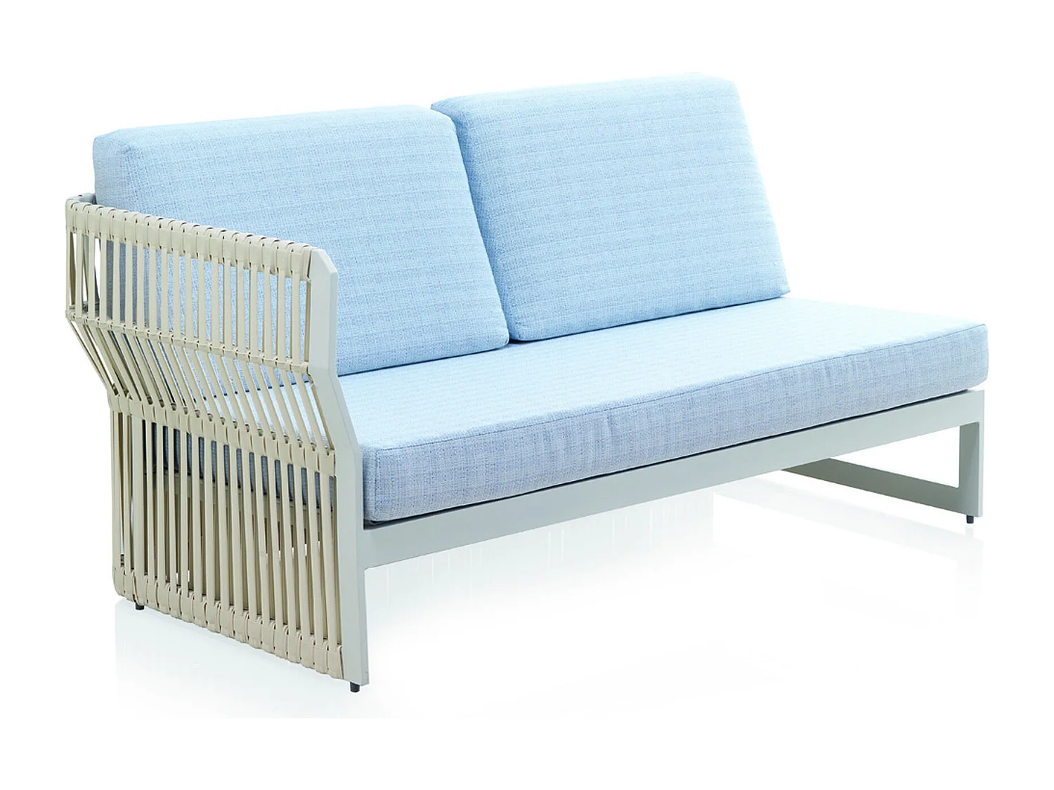 Sofa linker Arm WeißAluminium und weiße Faser mit  Kissen blau