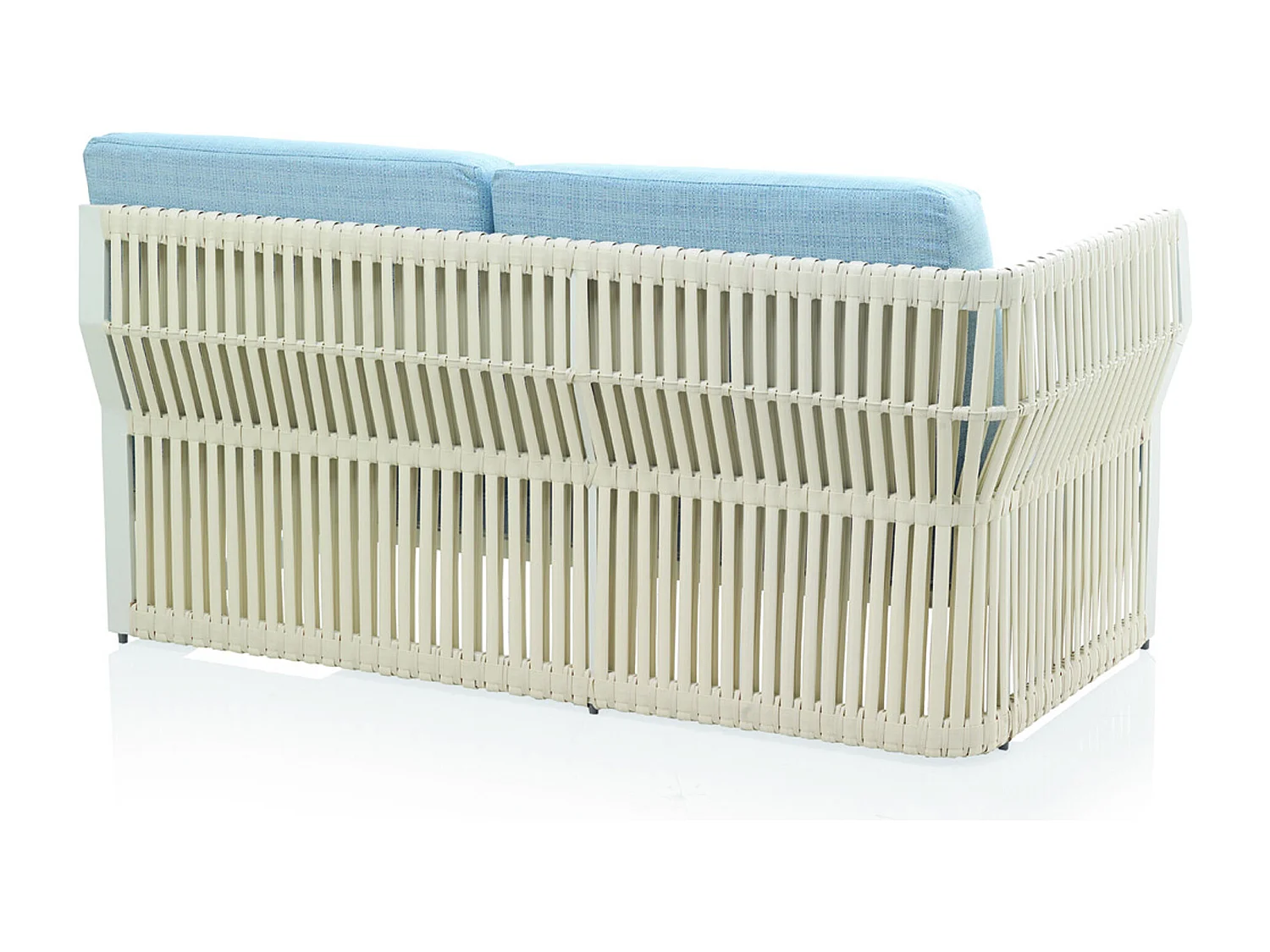 Sofa linker Arm WeißAluminium und weiße Faser mit  Kissen blau