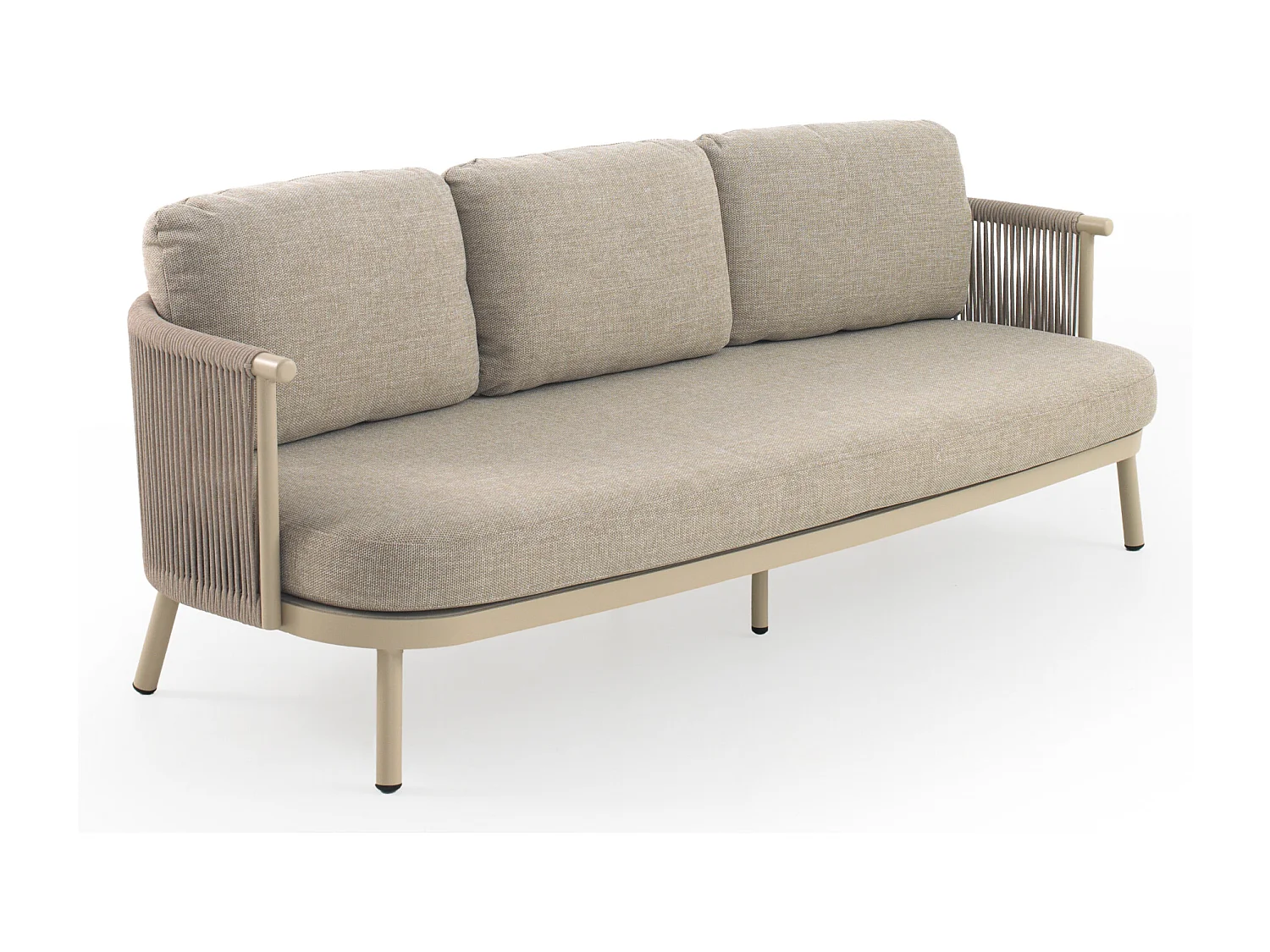 Sofá de aluminio tejido con cuerda color arena