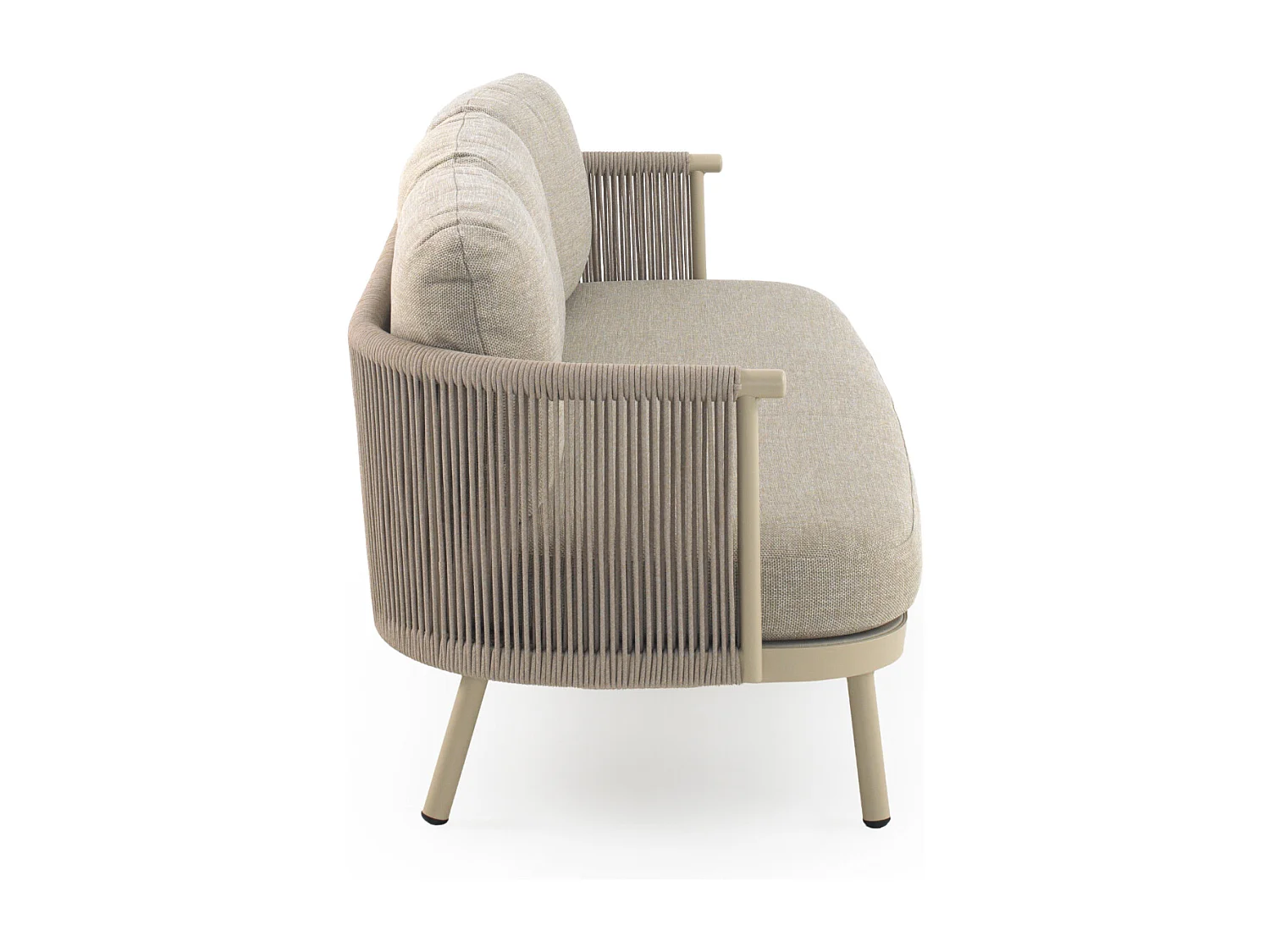 Sofá de aluminio tejido con cuerda color arena