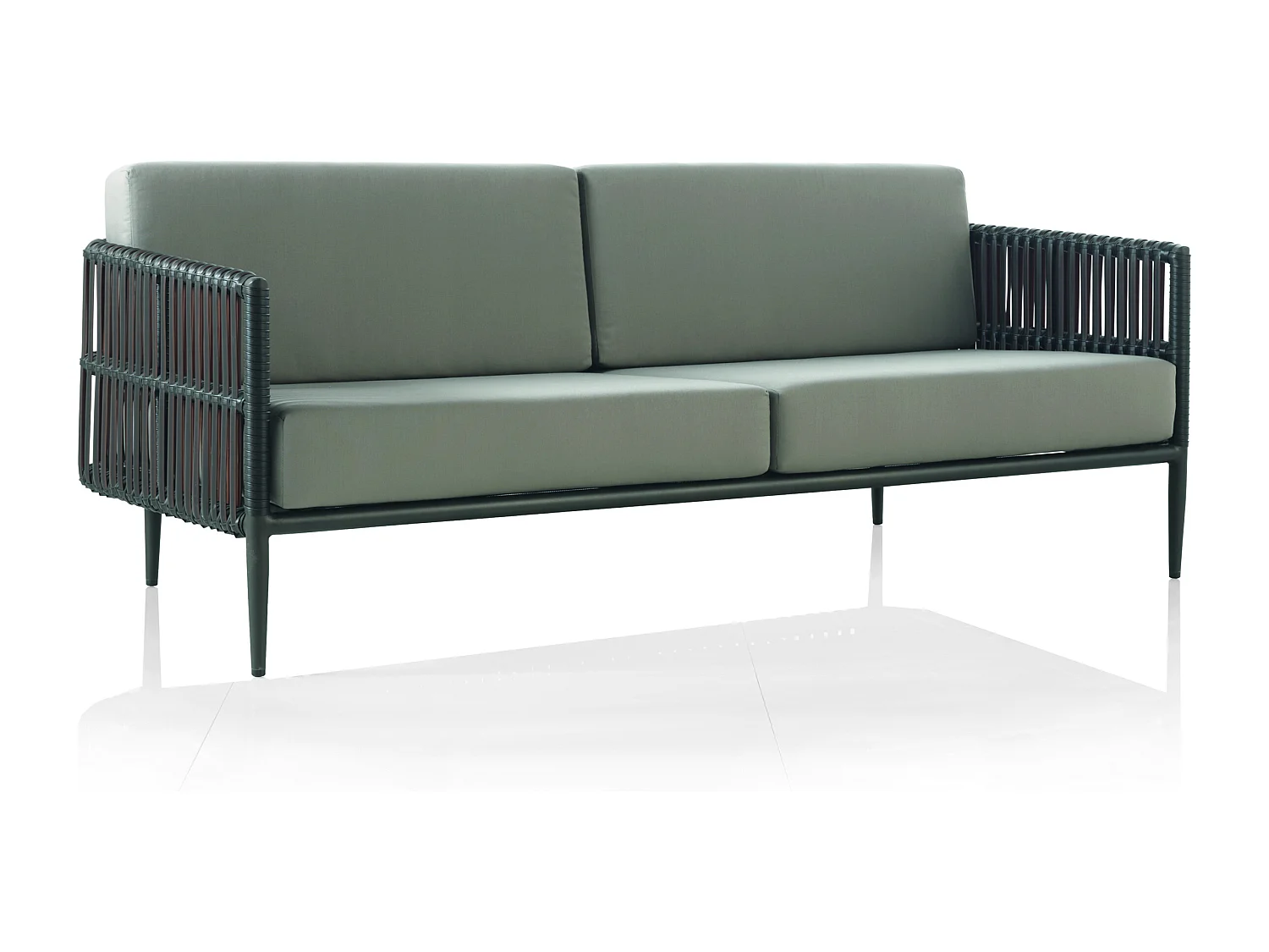 Canapé 3 places en aluminium et fibre marron avec coussins couleur lin