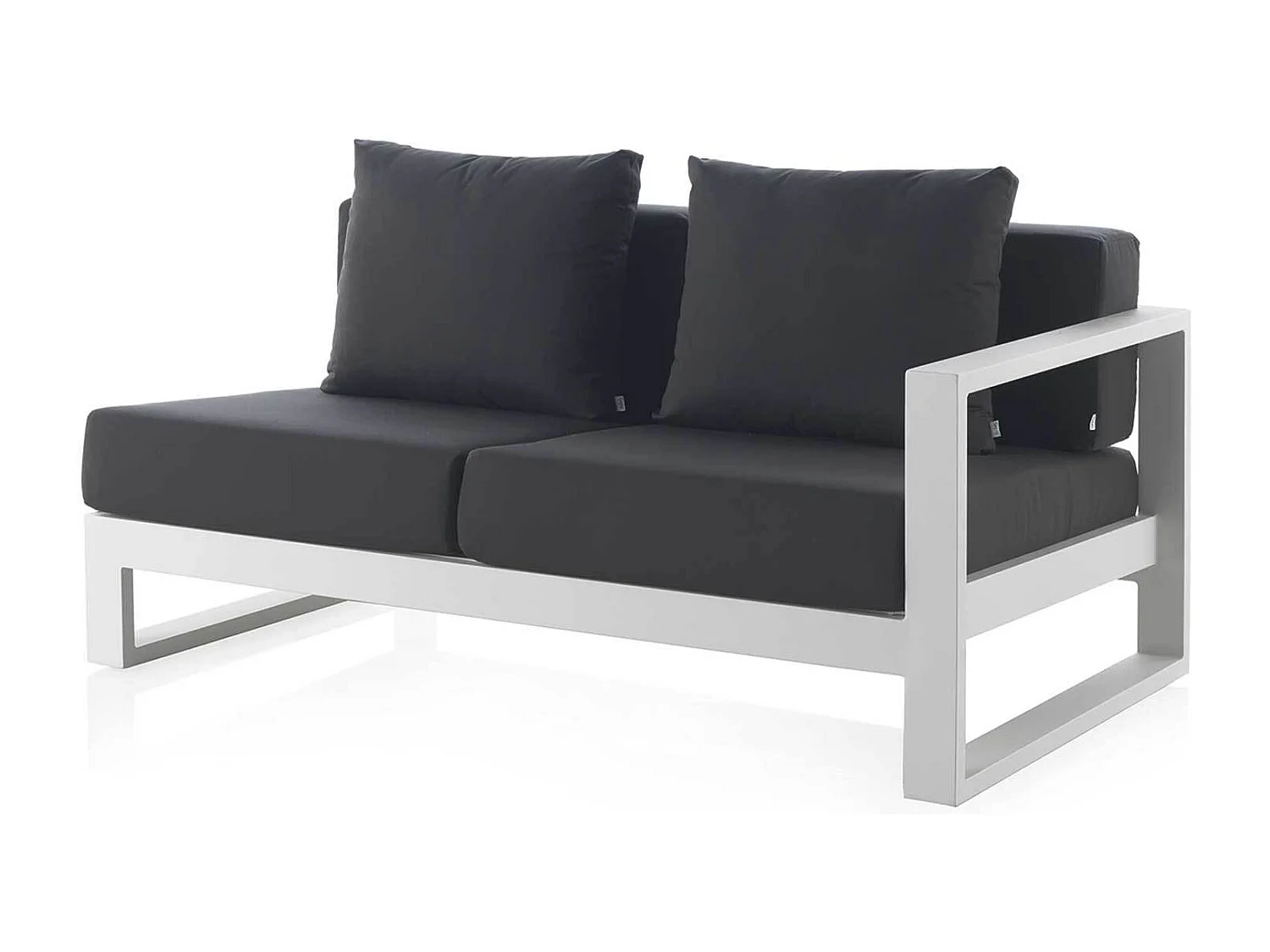 Aluminiumsofa, rechter Arm weiß mit schwarzen Polstern