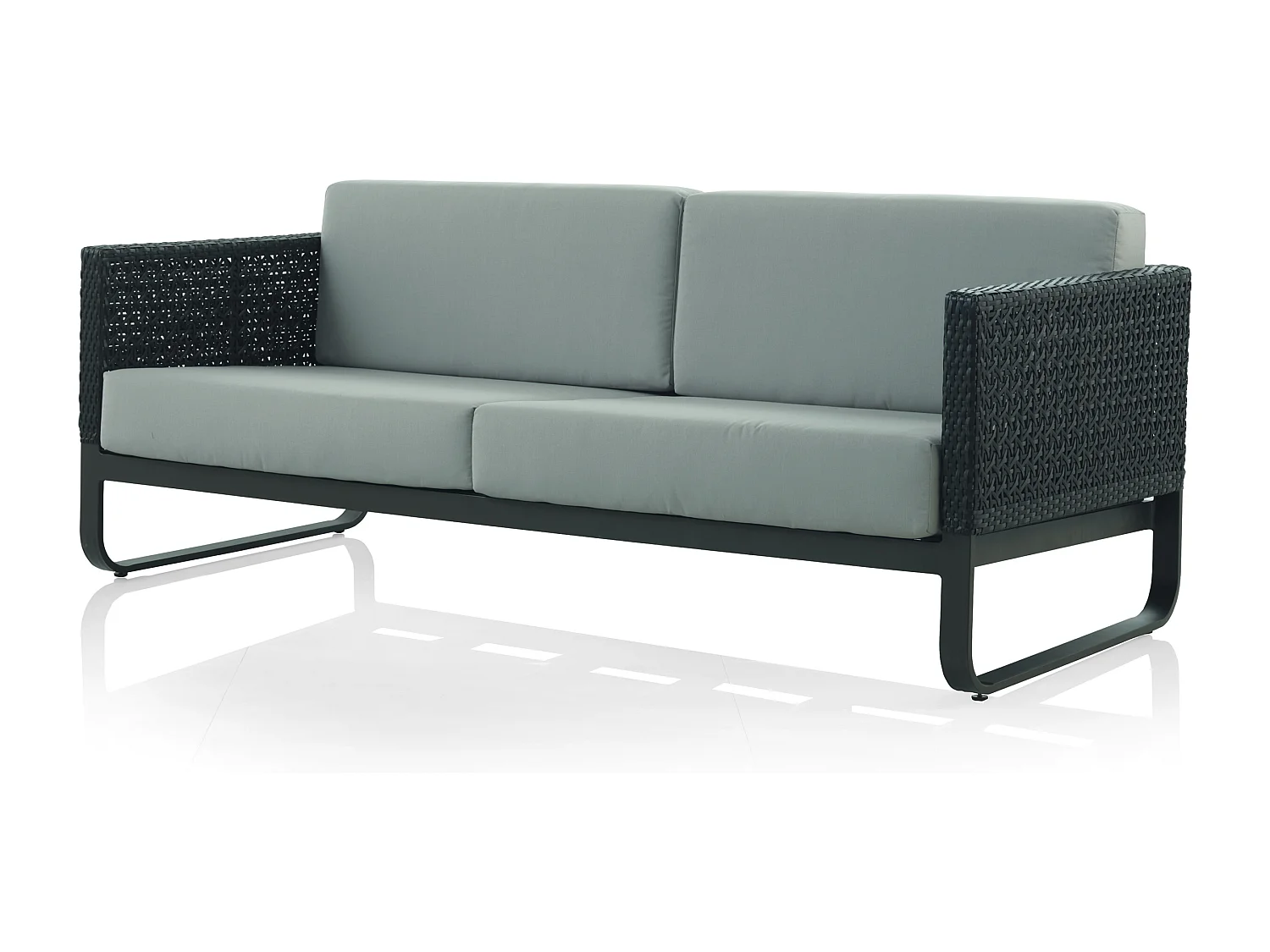 3-Sitzer-Sofa aus Aluminium und braunen Kunstfasern