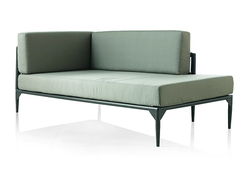 Chaise longue de aluminio marrón y fibra sintética con cojines de lino