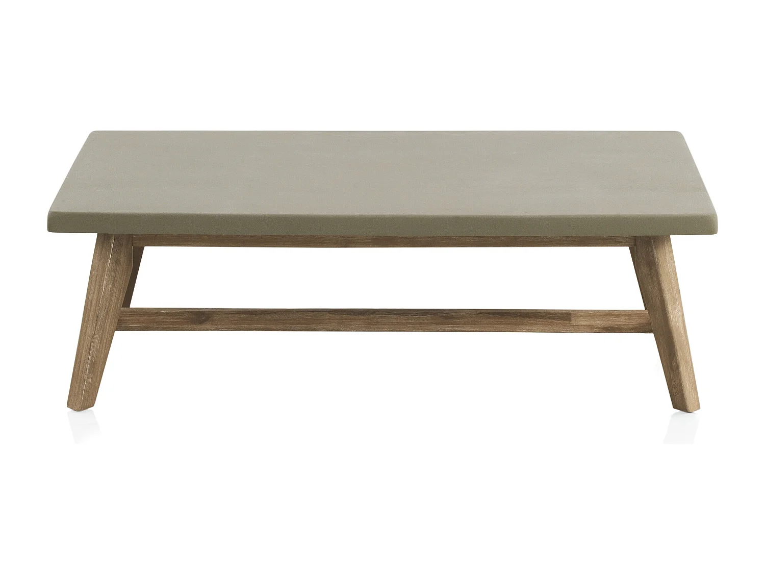 Tavolino in acacia con piano in cemento grigio chiaro 70x120 cm