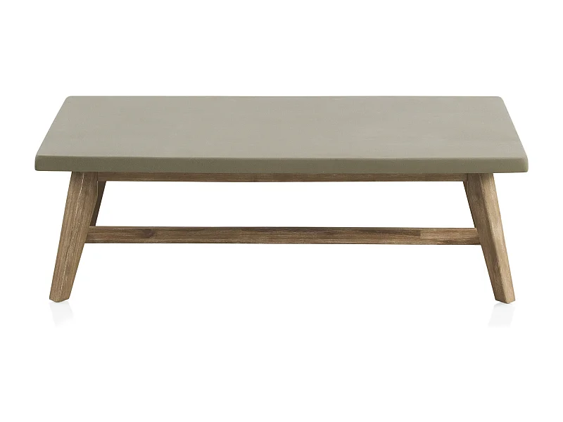 Table basse en acacia avec plateau en ciment gris clair 70x120 cm