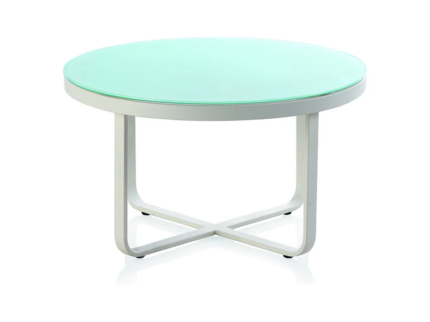 Table basse ronde en aluminium blanc avec verre trempé diàmetre 80 cm