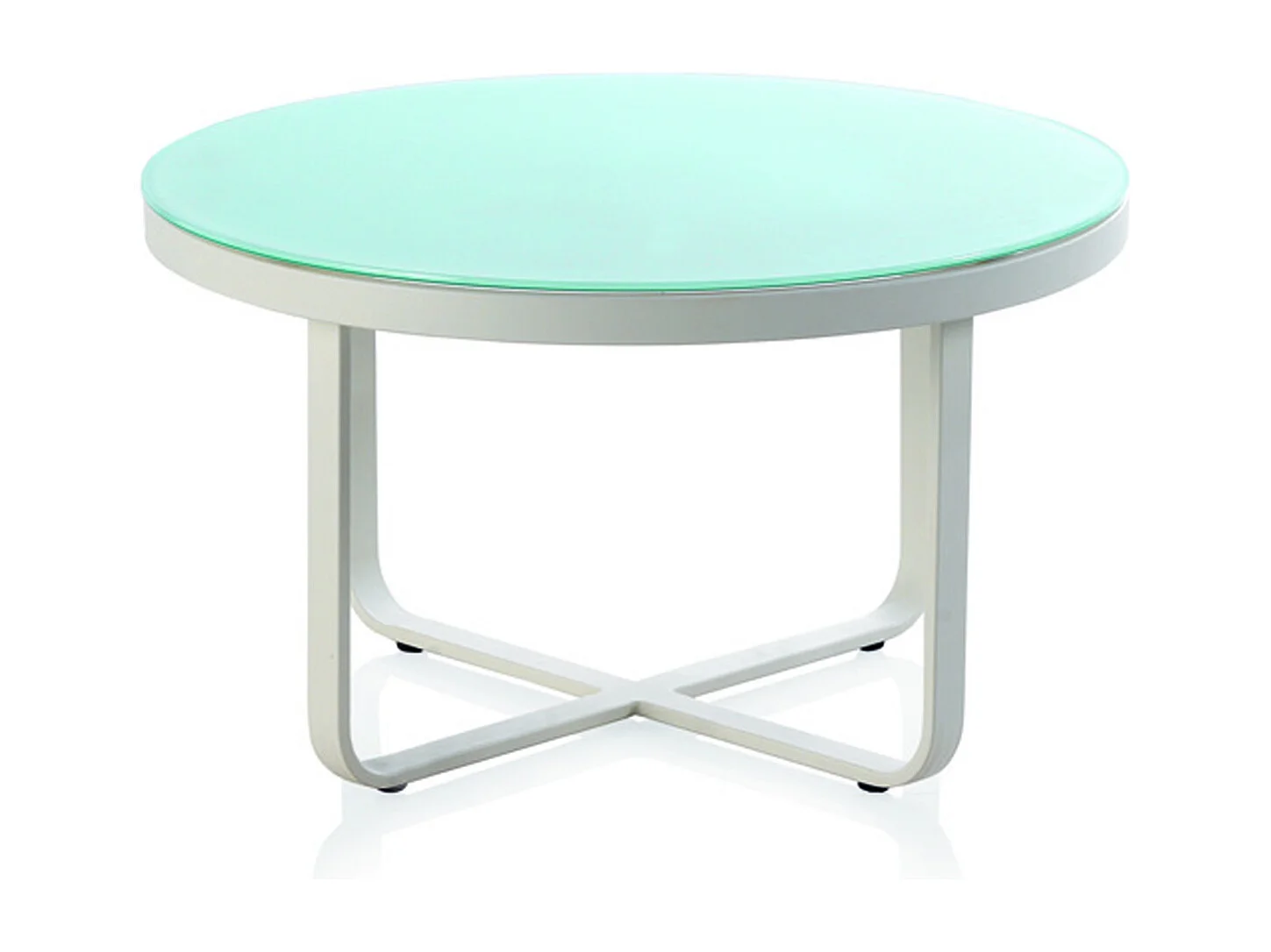 Table basse ronde en aluminium blanc et verre trempé 80 cm