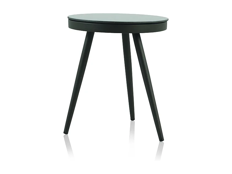 Mesa auxiliar de aluminio marrón y cristal templado efecto piedra negro