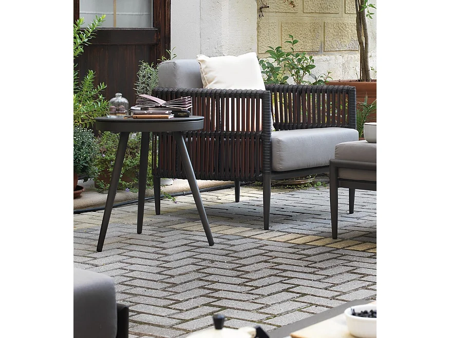 Table d'appoint en aluminium marron et verre trempé effet pierre noire