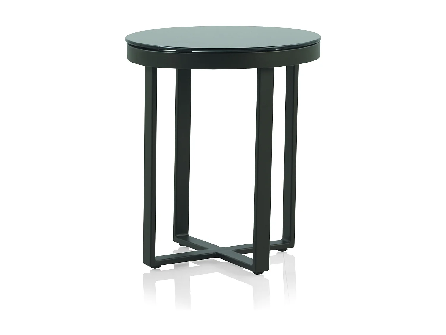 Mesa de centro de aluminio marrón y cristal templado negro de 45 cm de diámetro