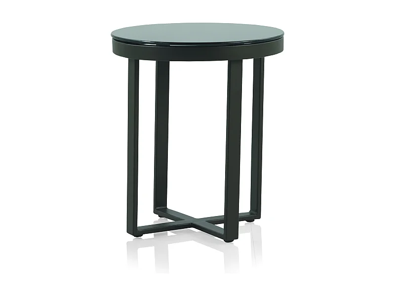Couchtisch aus braun Aluminium mit schwarz Glas 45 cm Durchmesser