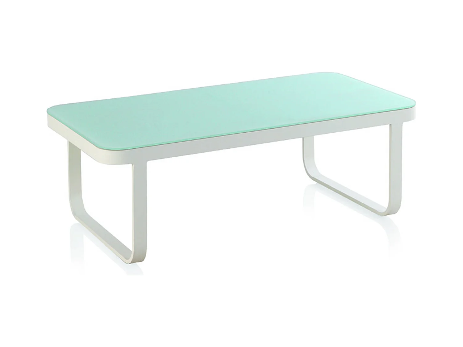 Table basse en aluminium blanche et verre trempé 70x130 cm