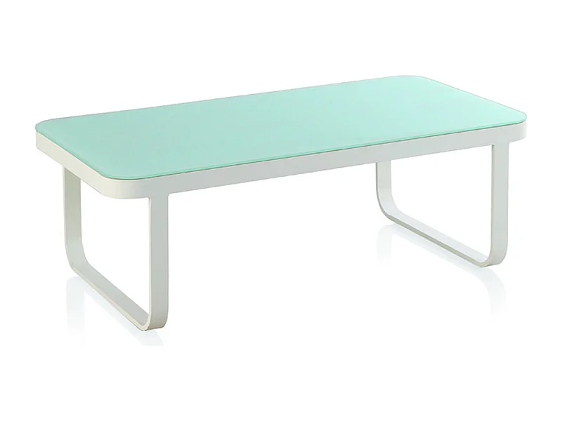 Mesa de centro de aluminio blanco y cristal templado 70x130 cm
