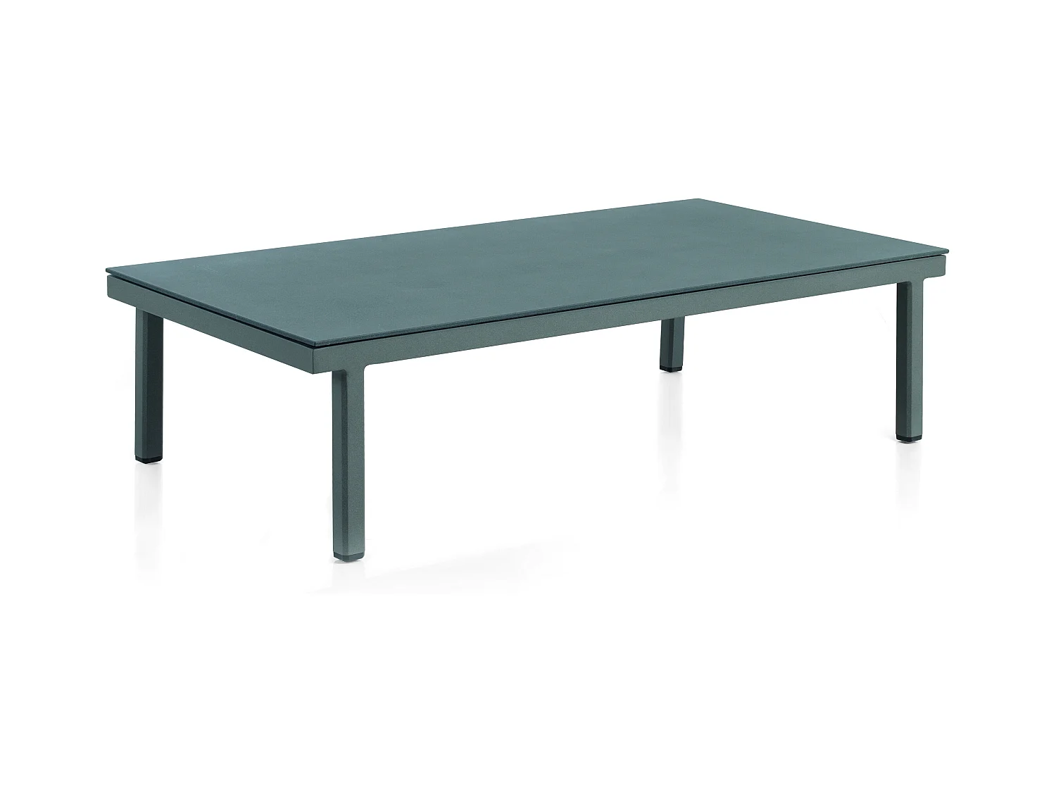Table basse en aluminium taupe et verre trempé effet pierre 70x130 cm