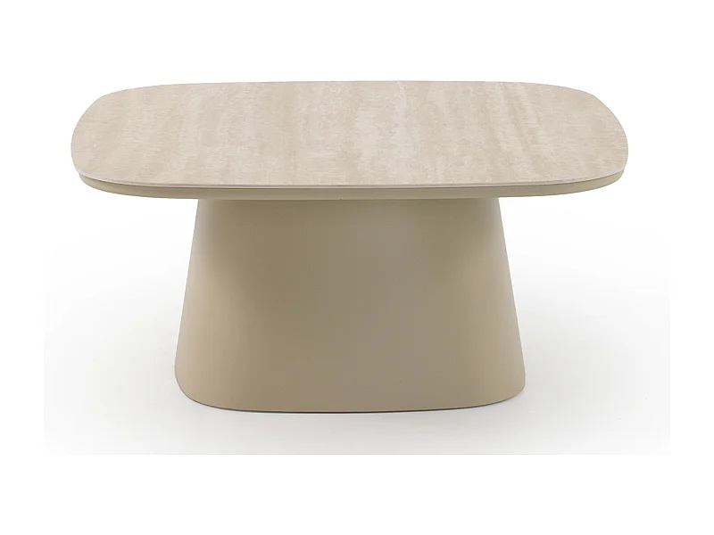 Couchtisch aus Aluminium mit Keramikplatte aus Travertin