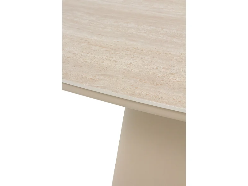 Couchtisch aus Aluminium mit Keramikplatte aus Travertin